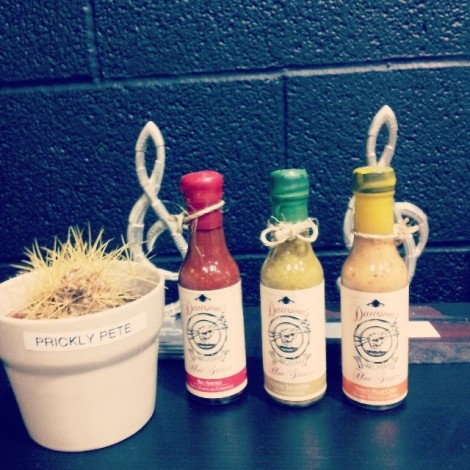 CFMU's Prickly Pete enjoying Dawson's Hot Sauce