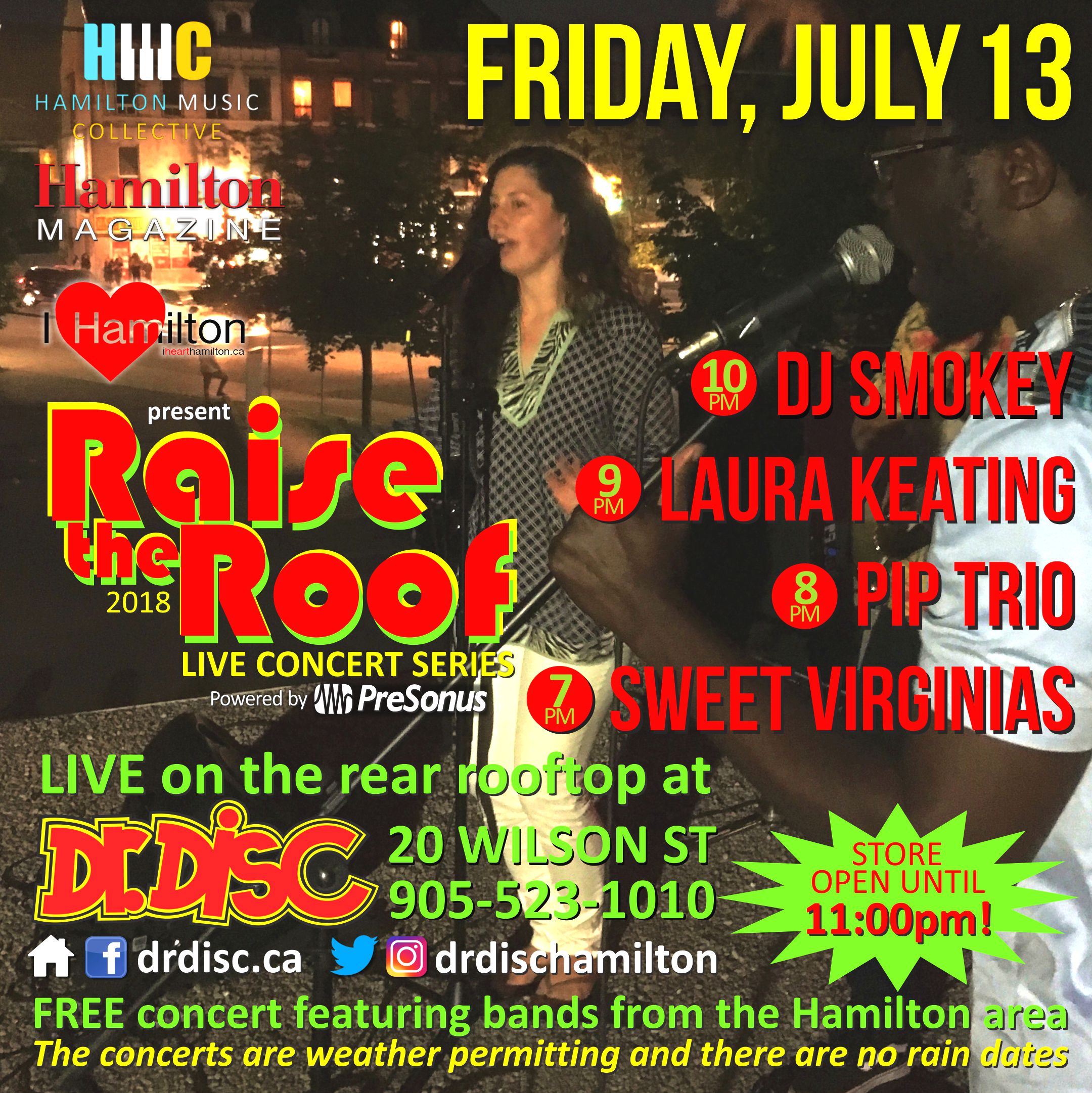 July 2018 Raise the Roof lineup at Dr. Disc