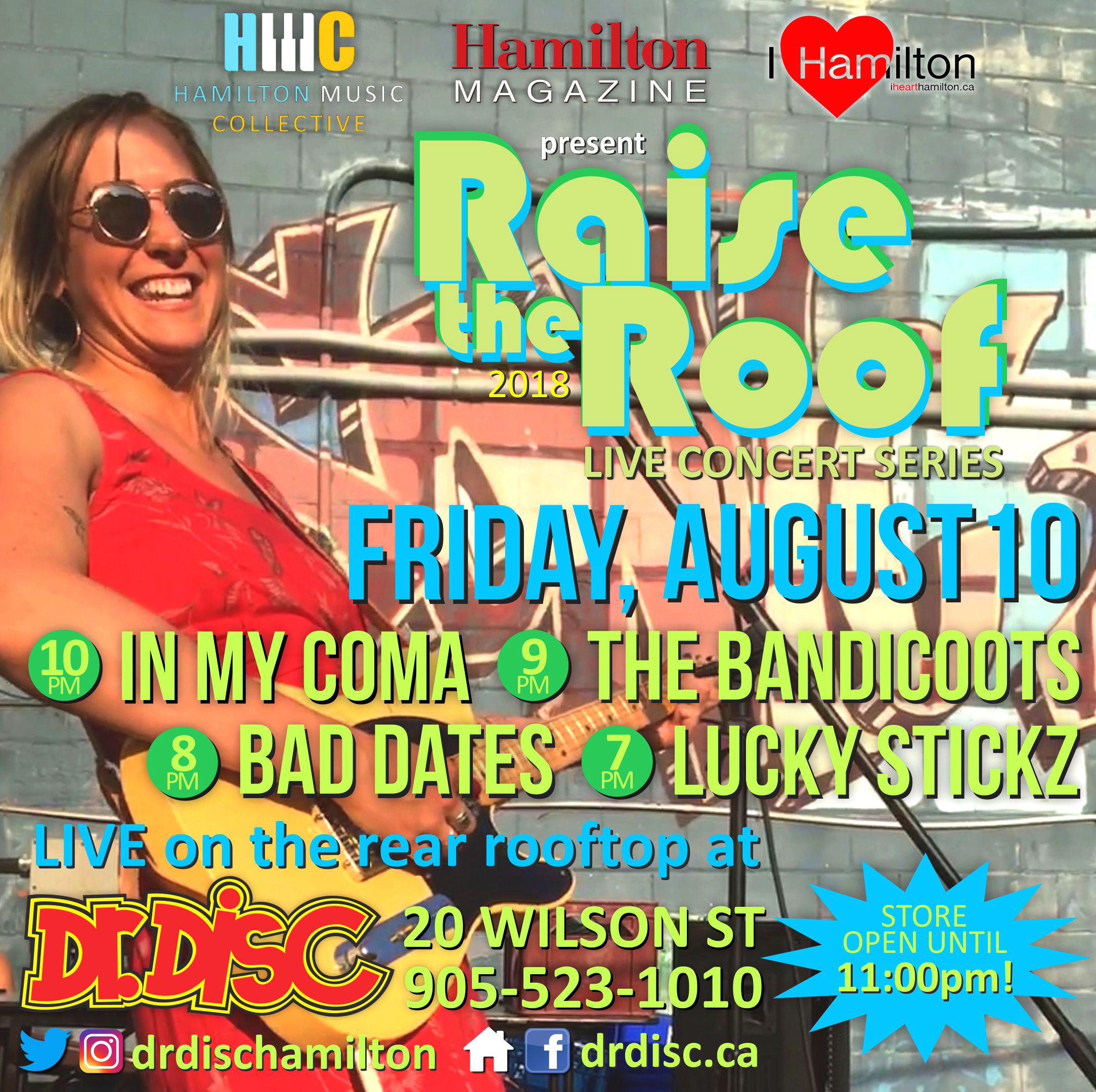 August 2018 lineup of Raise the Roof at Dr. Disc